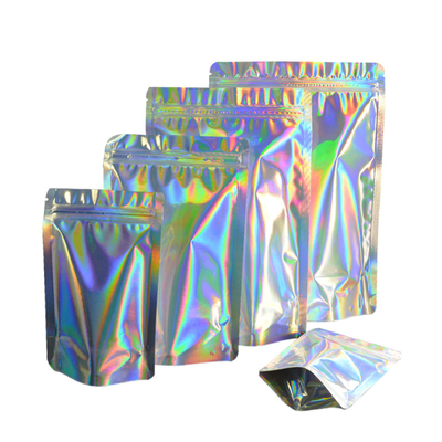 comprar Impresión a medida Bolsa de pie holográfica Bolsas de cremallera Mylar Un lado limpio para alimentos online manufacture