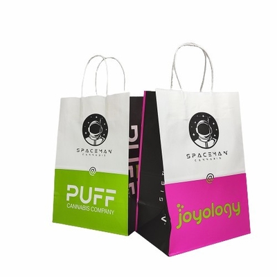 comprar Bolsos de compras inferiores planos de Kraft con las manijas para la mala hierba de empaquetado Gummies online manufacture