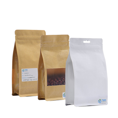 comprar bolsos de café inferiores planos de papel de Kraft de los bolsos de café de Kraft del blanco de 250G Doypack con la ventana online manufacture