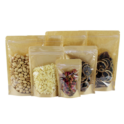 comprar Papel reciclable biodegradable bolsas de pie transparente ventana marrón con cremallera online manufacture
