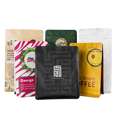 comprar Bolsa de café de película laminada de papel Kraft con cremallera personalizada Bolsa de fondo cuadrada con cremallera para granos de café online manufacture