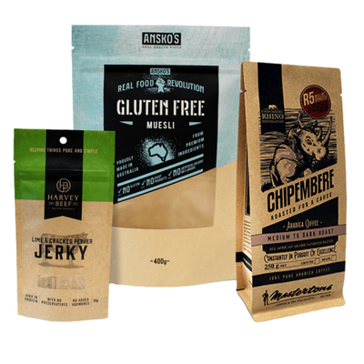 Impreso a medida Bolsas de pie Kraft Ziplock Stand Up Laminado Biodegradable para carne seca