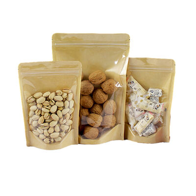 Bolsa de papel Kraft biodegradable con tapa de cremallera para envases de alimentos de tamaño personalizado