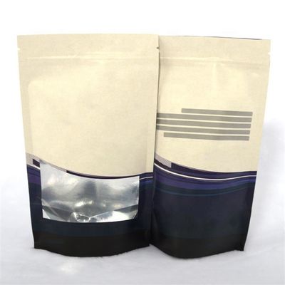 Bolsas de café biodegradables de impresión OEM Bolsas de papel kraft recerrables con ventana